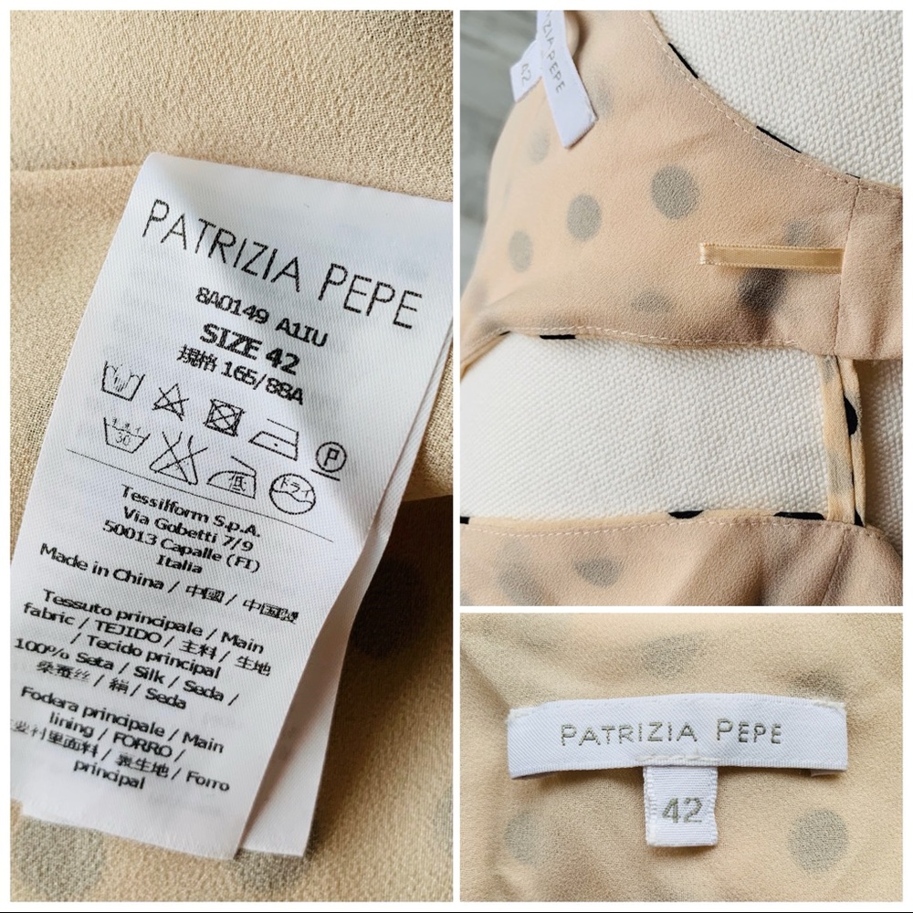 Patrizia Pepe Silk Beige Polka Dot Cut-Out Dress - Picture 14 of 16
